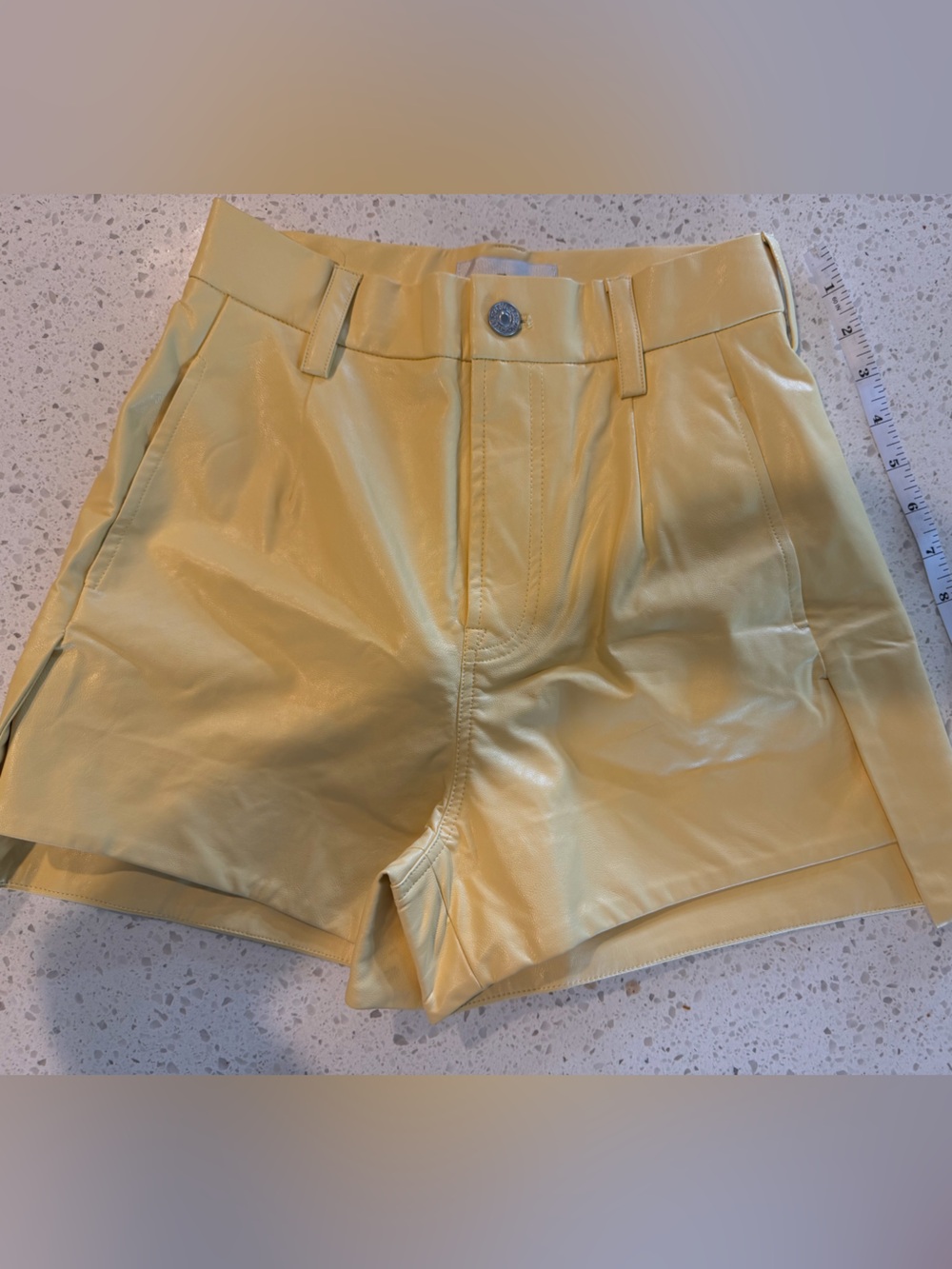 7 For All Mankind Yellow Faux Leather High-Waist Shorts 23 orig. $168